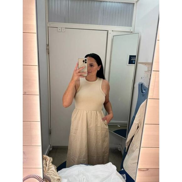 Old Navy Cream Neutral Ribbed Minimalist Sleeveless Midi Dress Size 2XL - Picture 10 of 10